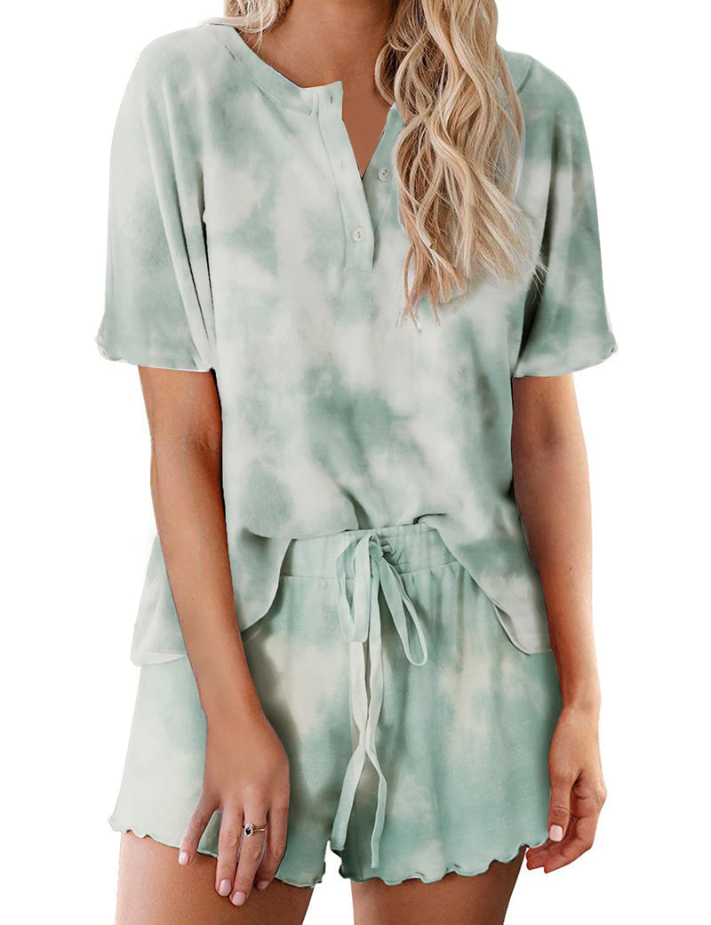 Tie Dye Pajamas Set for Women Short Sleeve Lounge Set