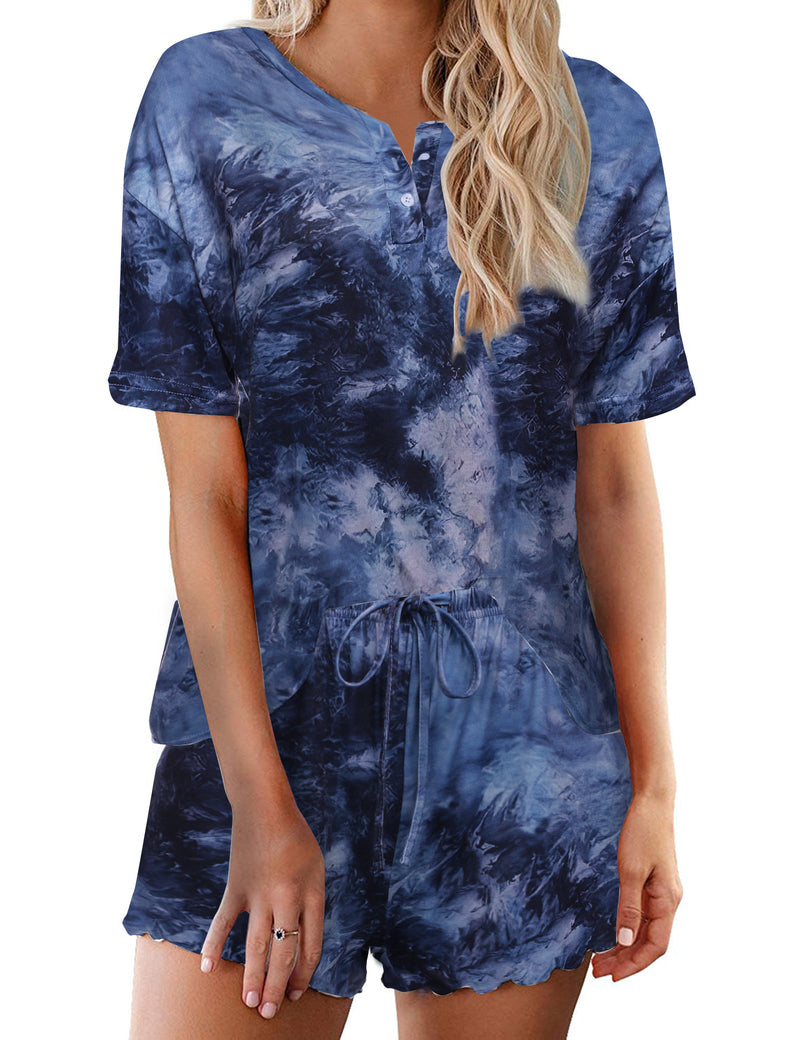 Tie Dye Pajamas Set for Women Short Sleeve Lounge Set