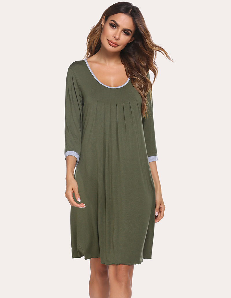 3/4 Sleeve Pleated Nightdress (US Only)