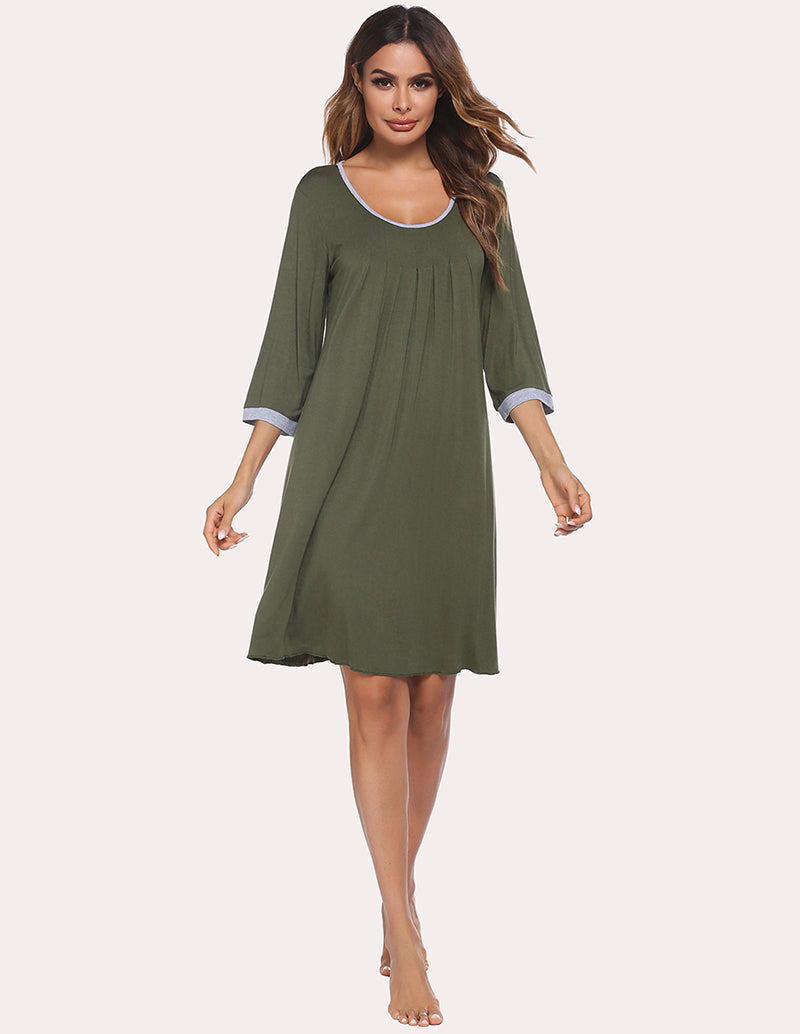 3/4 Sleeve Pleated Nightdress (US Only)