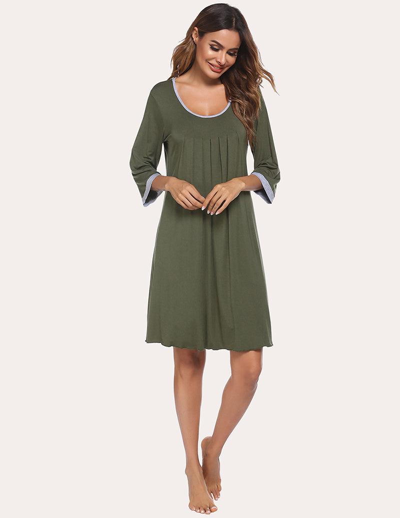 3/4 Sleeve Pleated Nightdress (US Only)