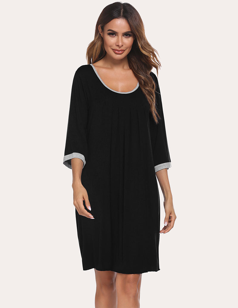 3/4 Sleeve Pleated Nightdress (US Only)