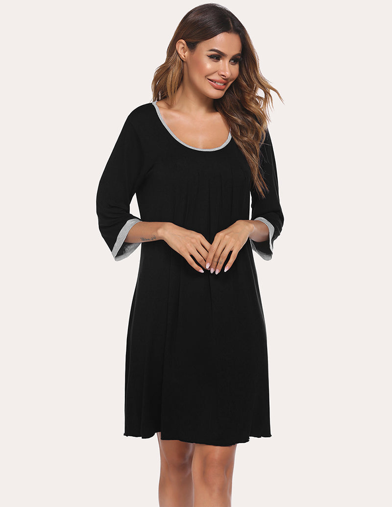3/4 Sleeve Pleated Nightdress (US Only)