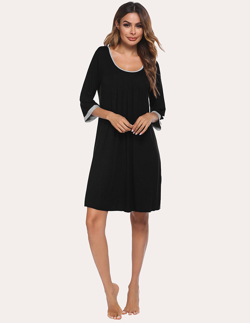 3/4 Sleeve Pleated Nightdress (US Only)