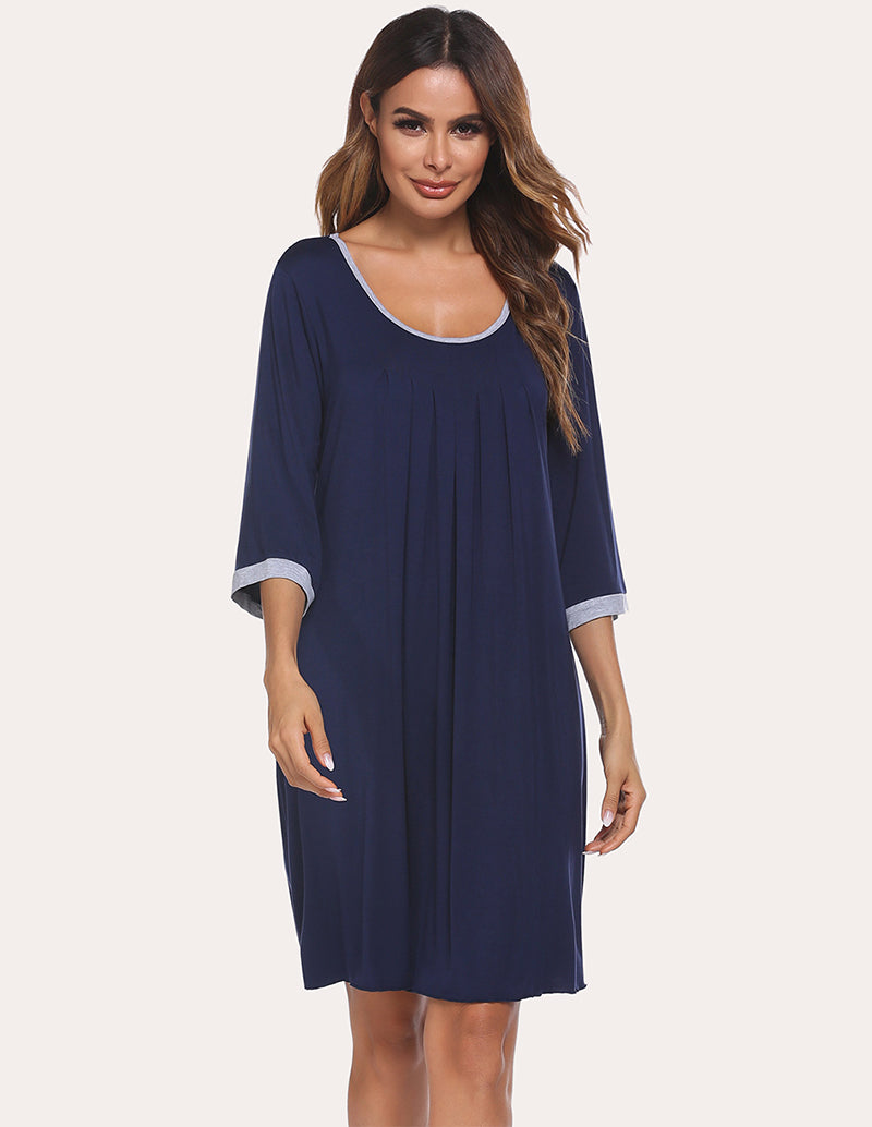 3/4 Sleeve Pleated Nightdress (US Only)