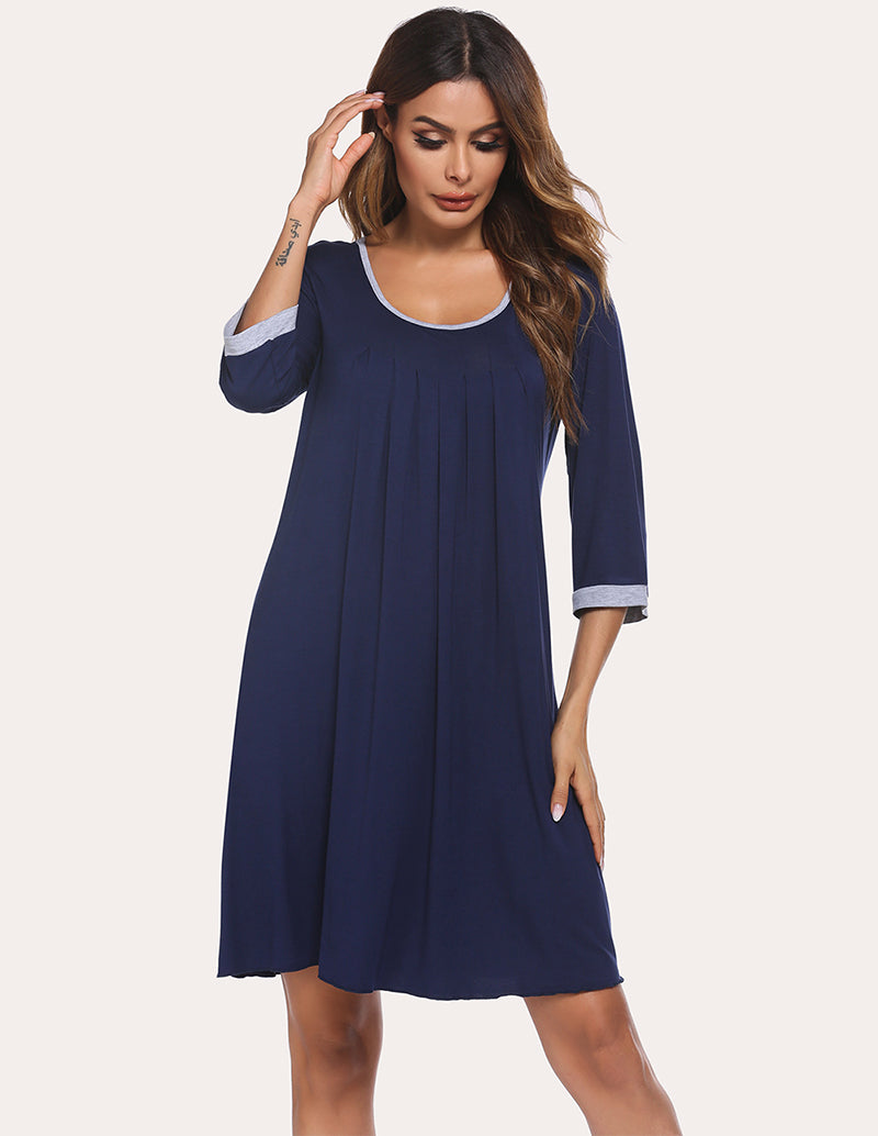 3/4 Sleeve Pleated Nightdress (US Only)