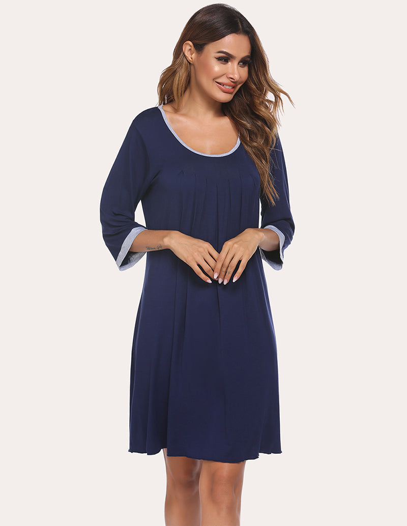 3/4 Sleeve Pleated Nightdress (US Only)