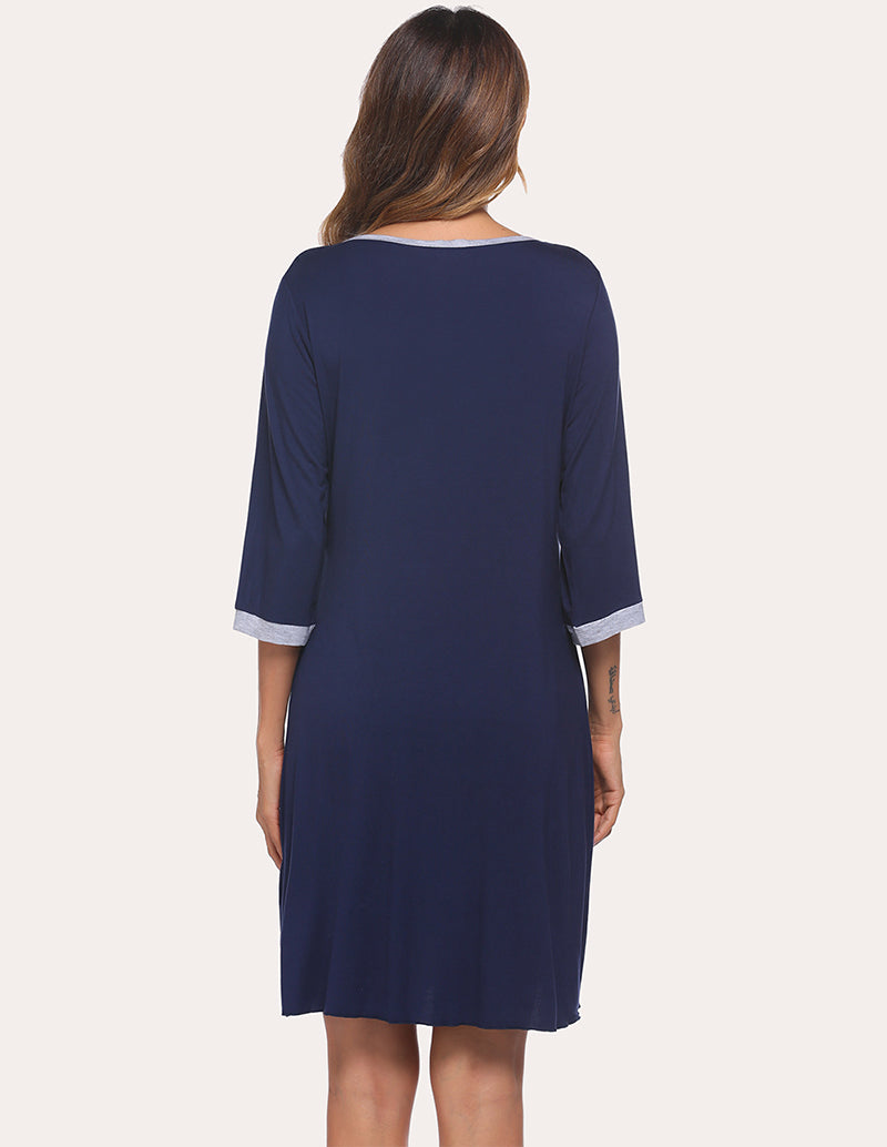 3/4 Sleeve Pleated Nightdress (US Only)