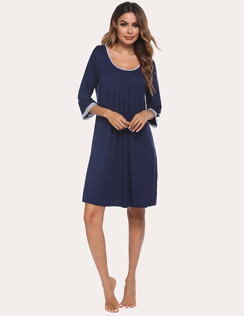 3/4 Sleeve Pleated Nightdress (US Only)