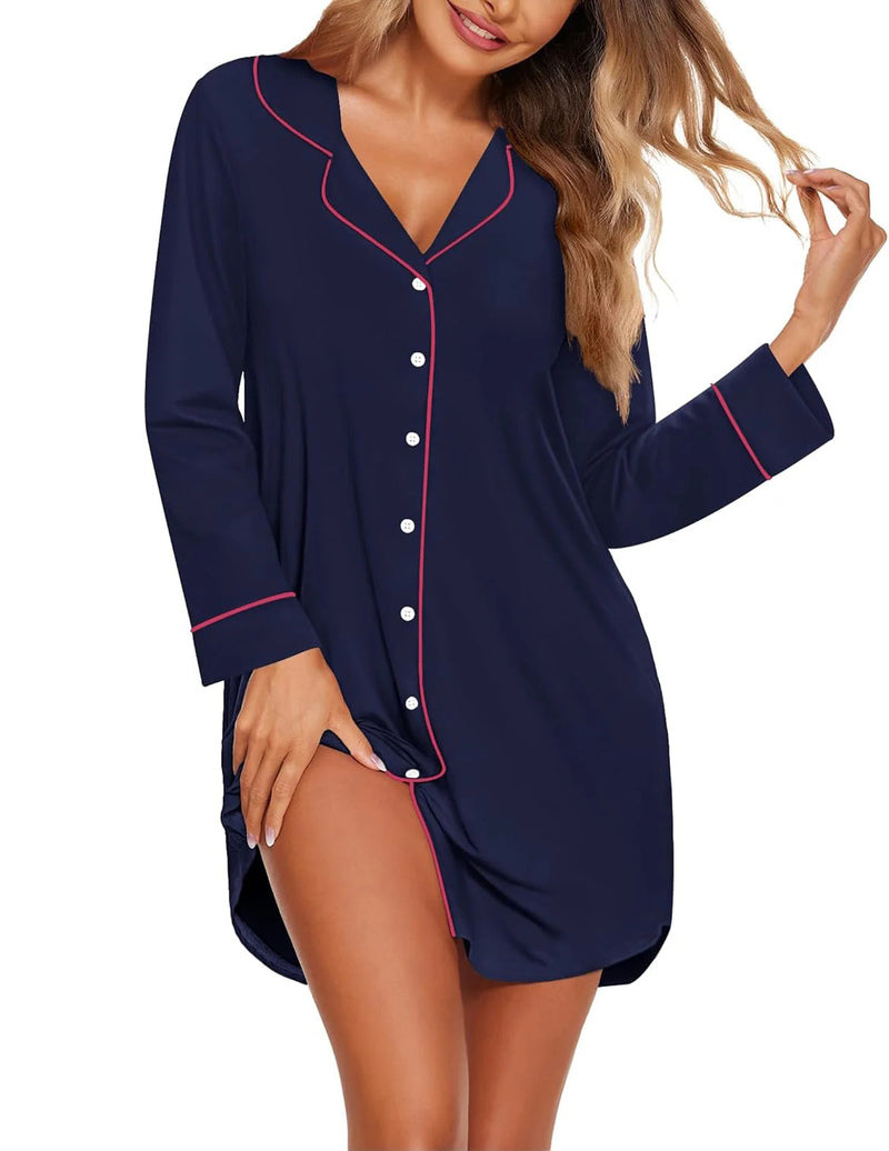 Long Sleeve Sleepshirt Pajama Dress