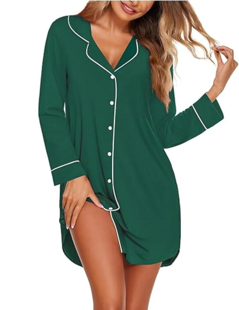 Long Sleeve Sleepshirt Pajama Dress