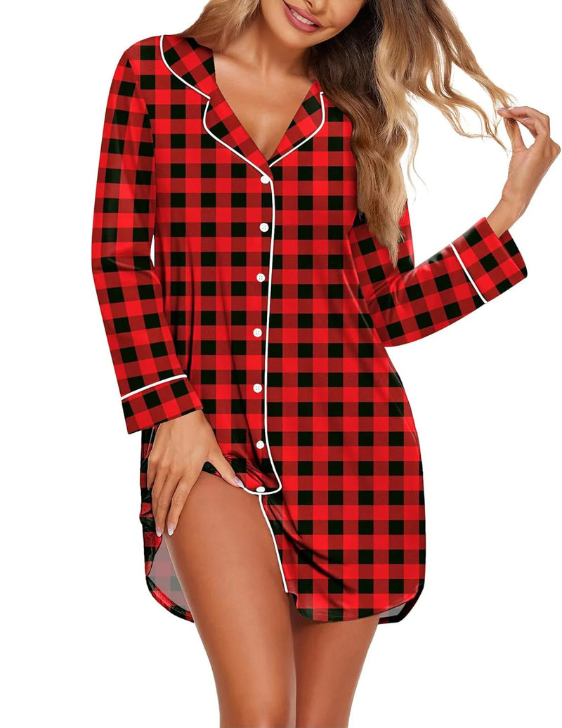 Long Sleeve Sleepshirt Pajama Dress