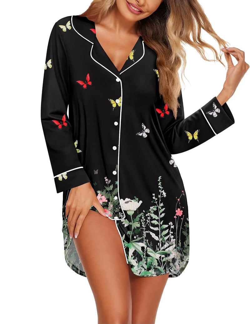Long Sleeve Sleepshirt Pajama Dress