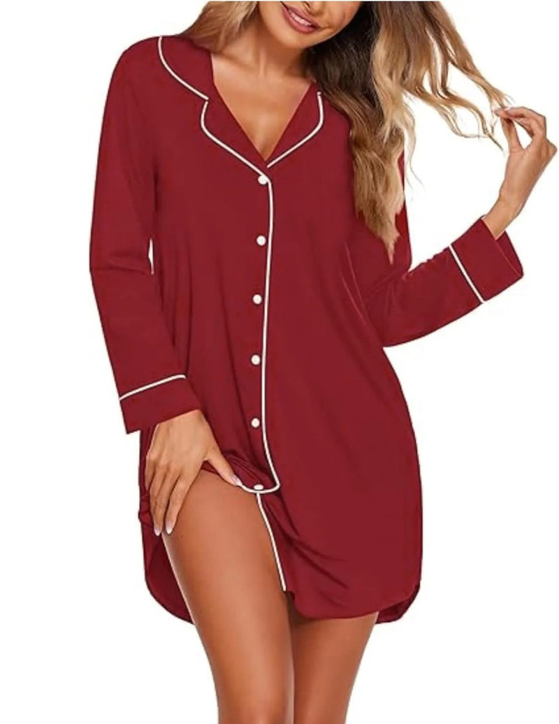 Long Sleeve Sleepshirt Pajama Dress