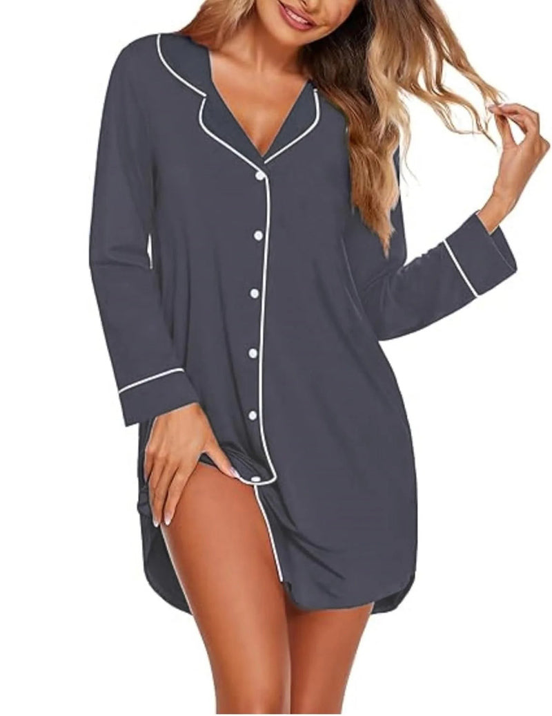 Long Sleeve Sleepshirt Pajama Dress