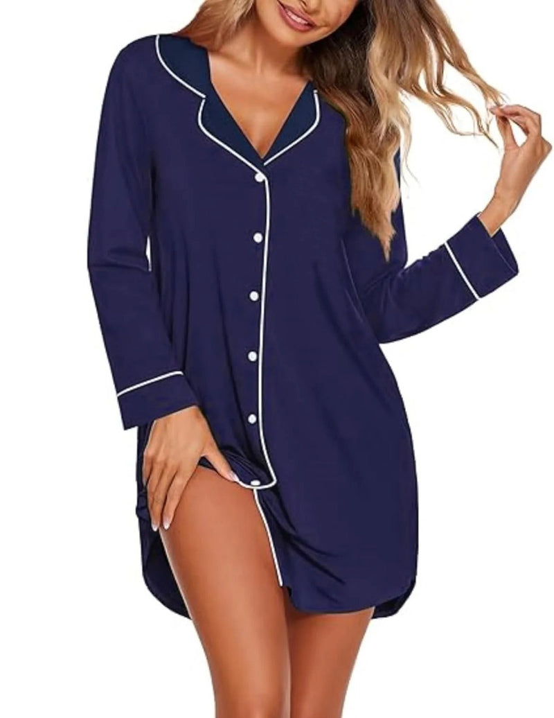 Long Sleeve Sleepshirt Pajama Dress