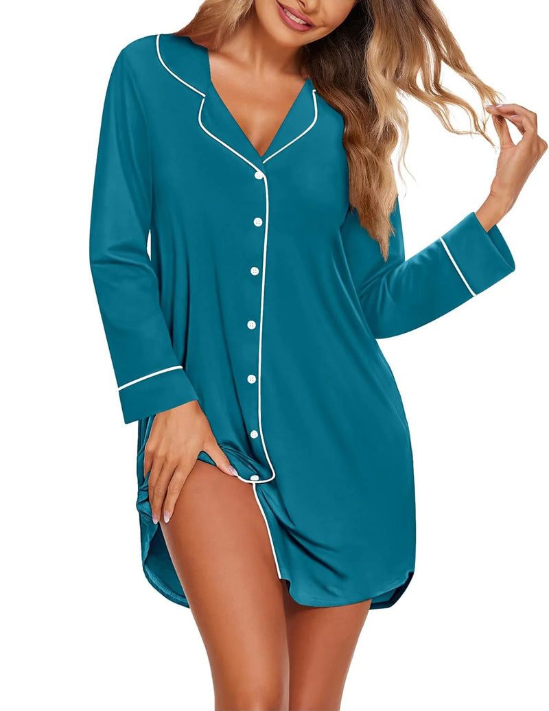 Long Sleeve Sleepshirt Pajama Dress
