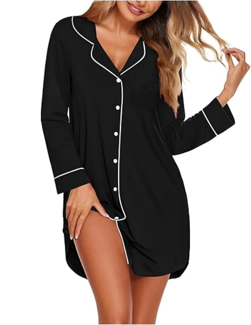 Long Sleeve Sleepshirt Pajama Dress