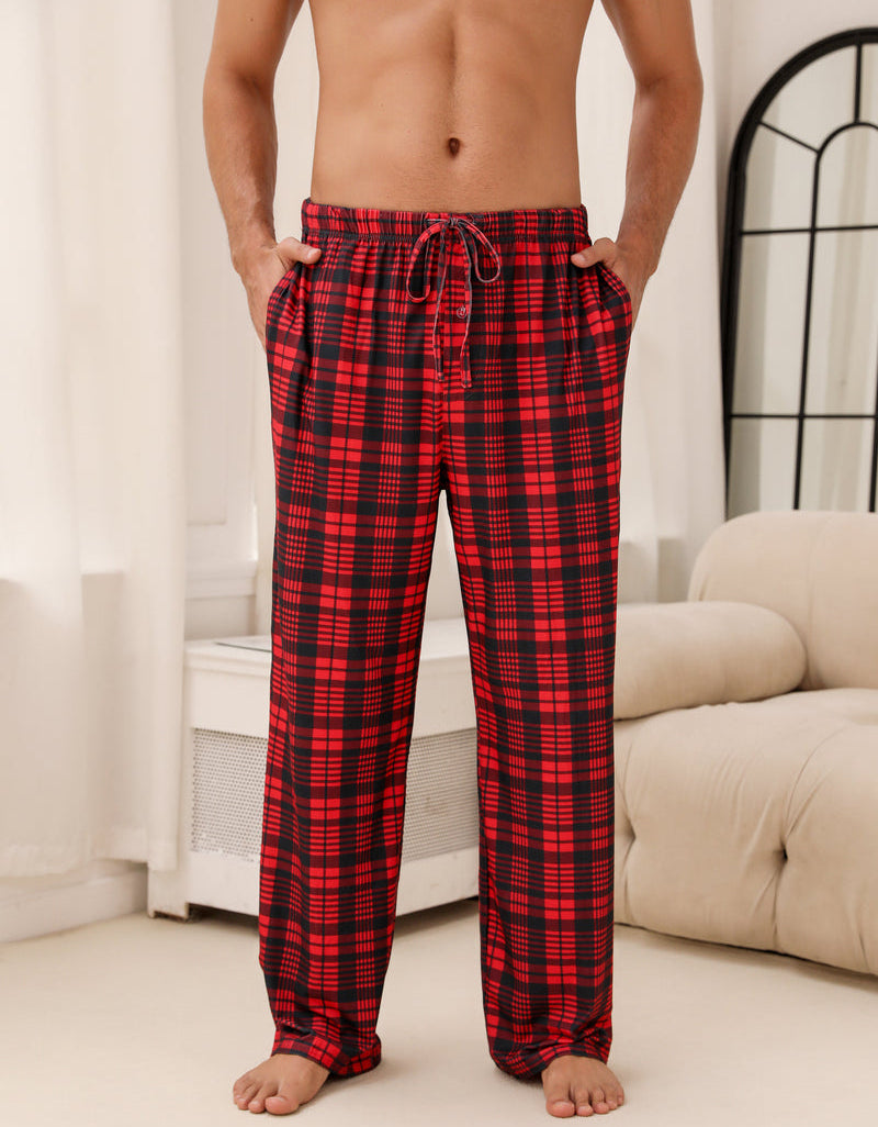 Men's Plaid Pj Lounge Pants with Pockets & Drawstring