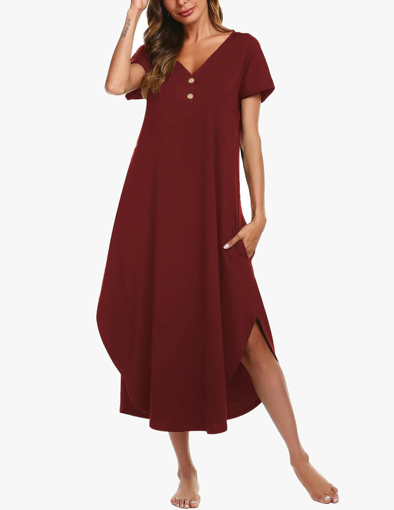 Long Nightgowns Button Short Sleeve Sleep Shirts