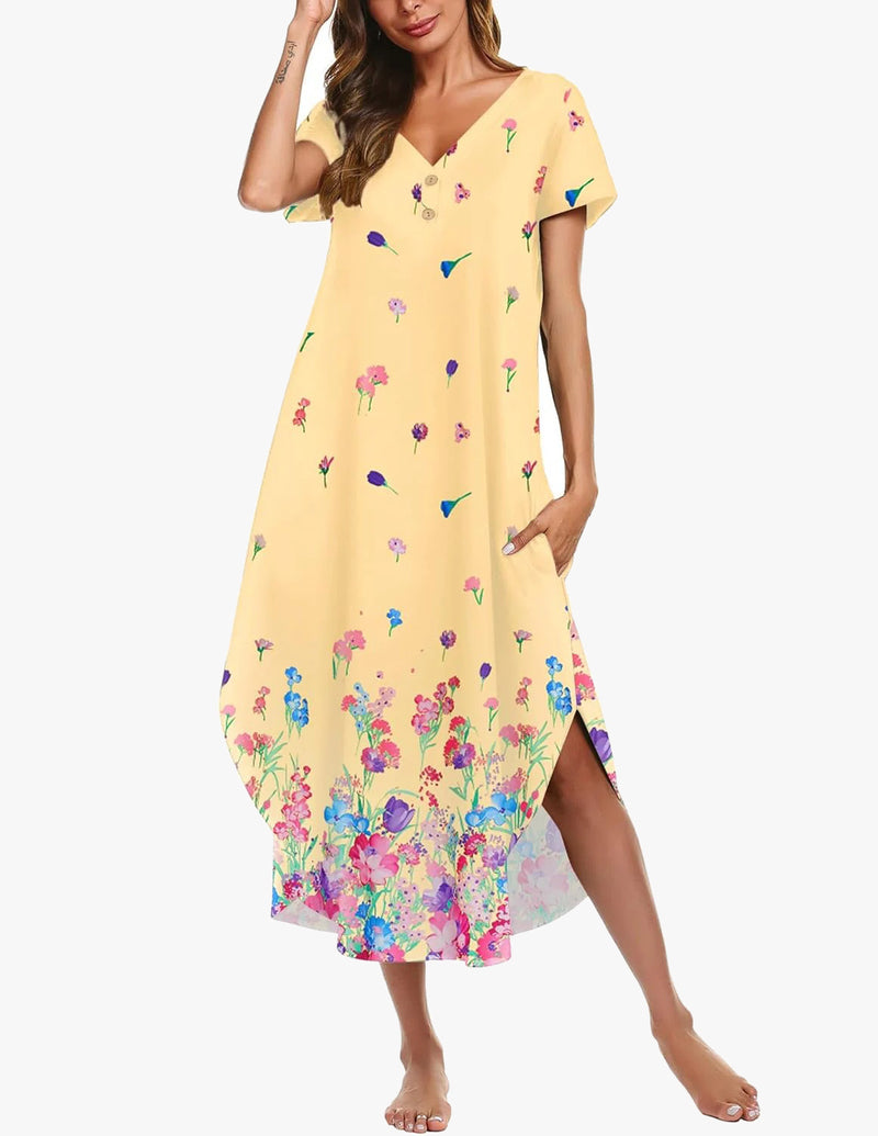 Long Nightgowns Button Short Sleeve Sleep Shirts