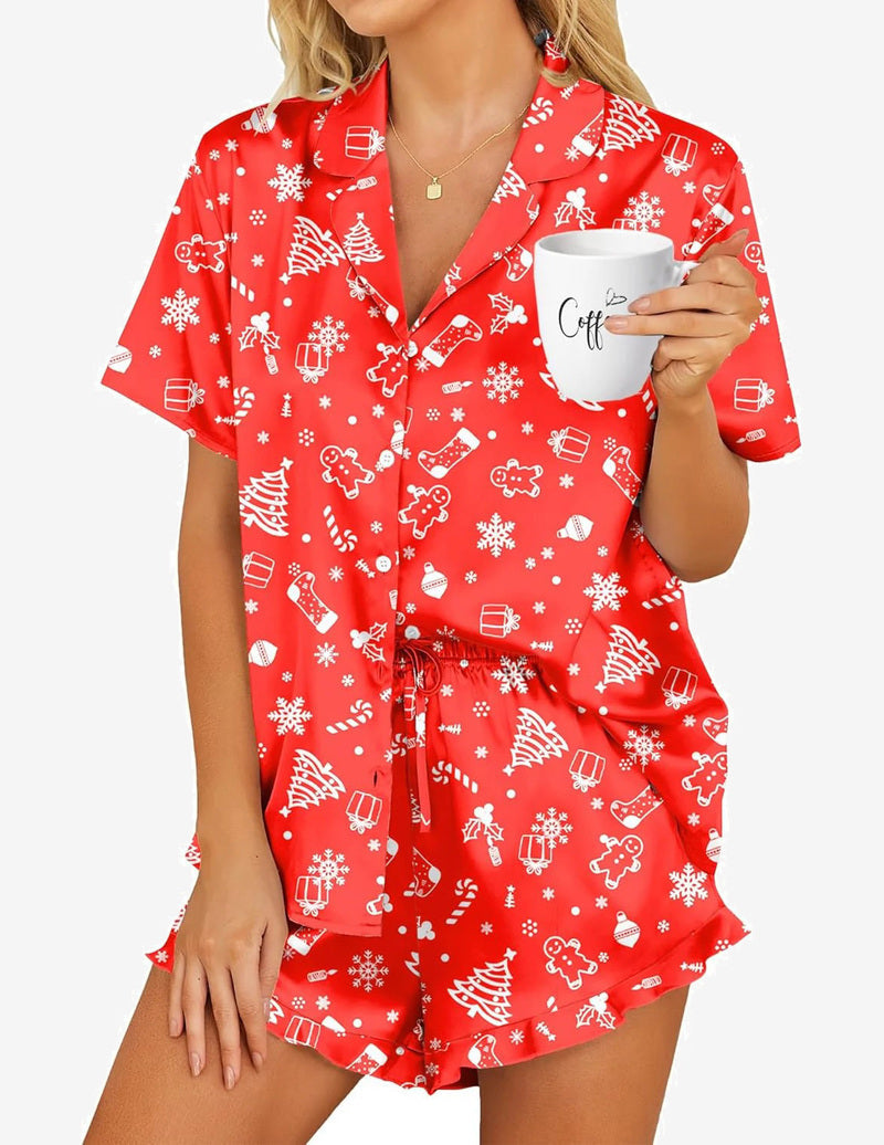 Teddy Satin Pajamas Set 2 Piece Silk Pjs Set