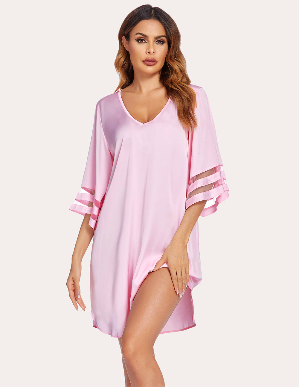 Mesh Panel Patchwork 3/4 Sleeve Mini Dress (US Only)