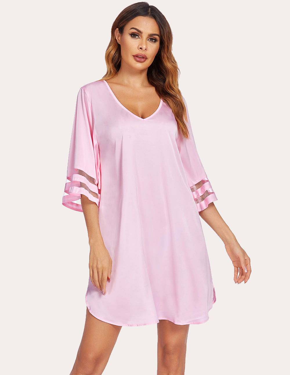 Mesh Panel Patchwork 3/4 Sleeve Mini Dress (US Only)