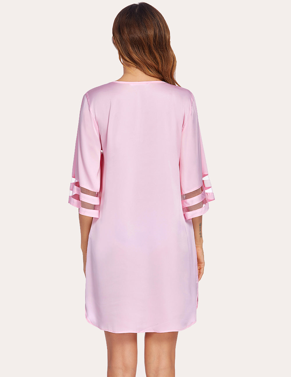 Mesh Panel Patchwork 3/4 Sleeve Mini Dress (US Only)