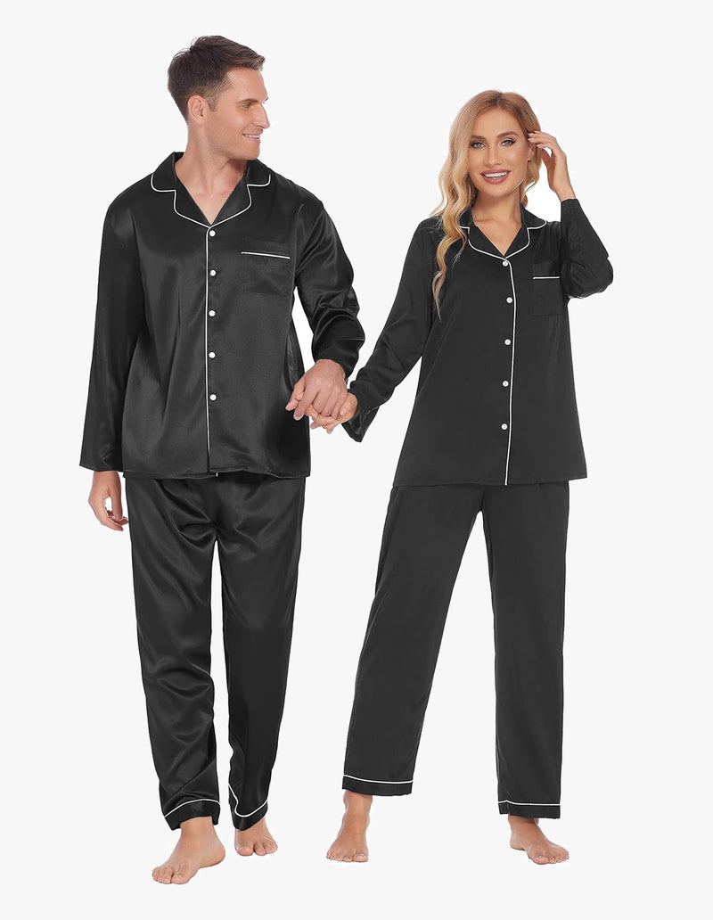 Couples Matching Pajamas Silk Satin Loungewear Pjs Set