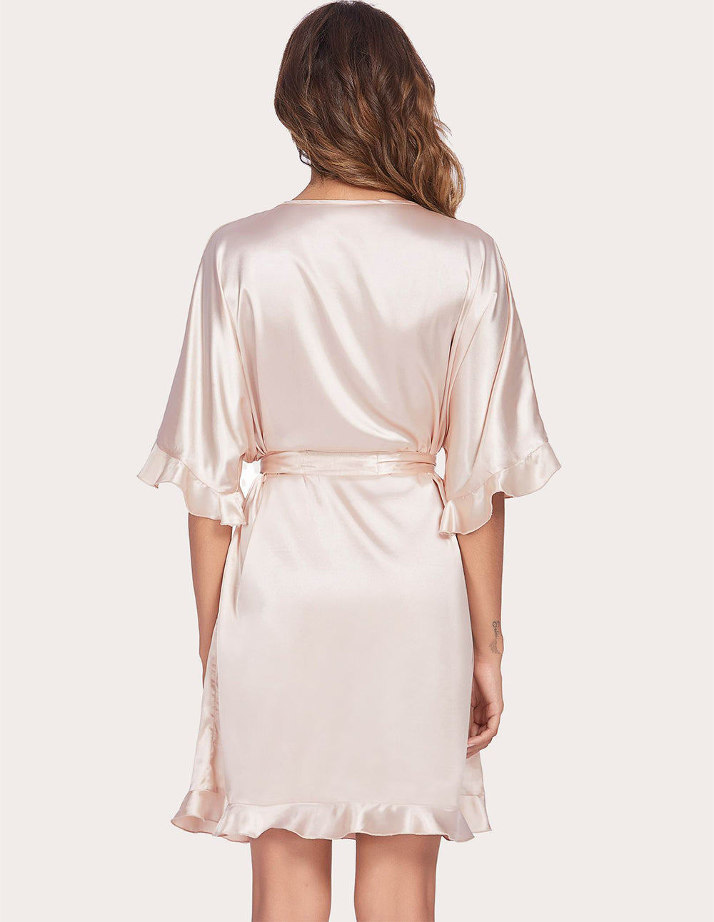 Ruffle Half Sleeve Satin Robe (US Only)