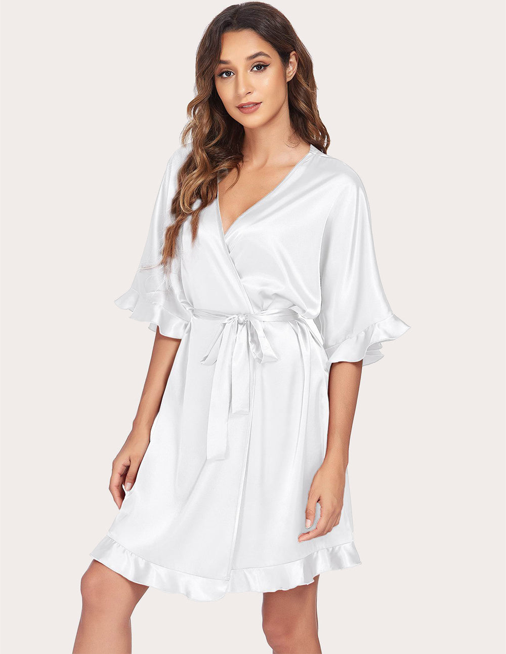 Ruffle Half Sleeve Satin Robe (US Only)
