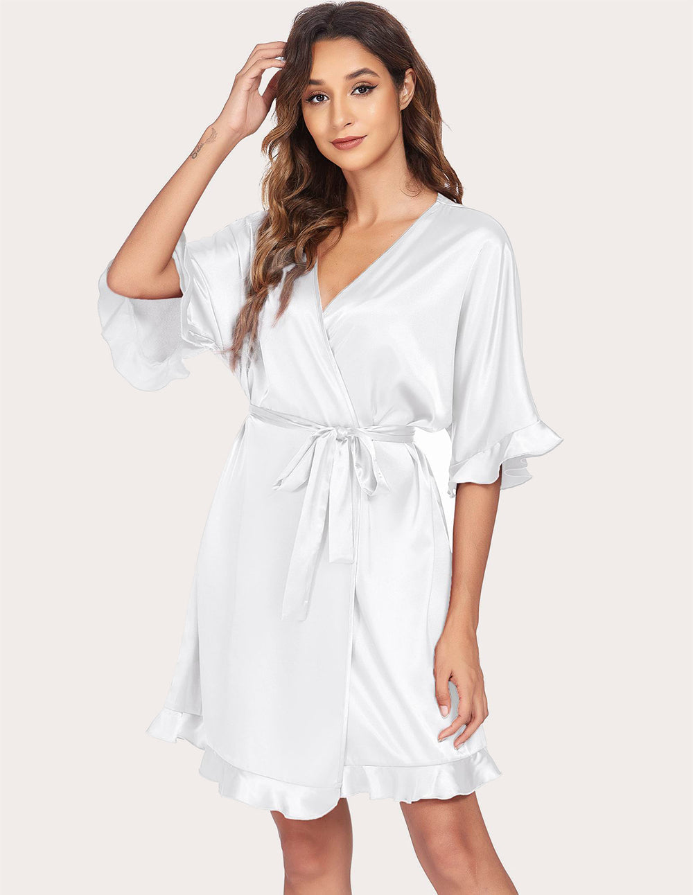 Ruffle Half Sleeve Satin Robe (US Only)