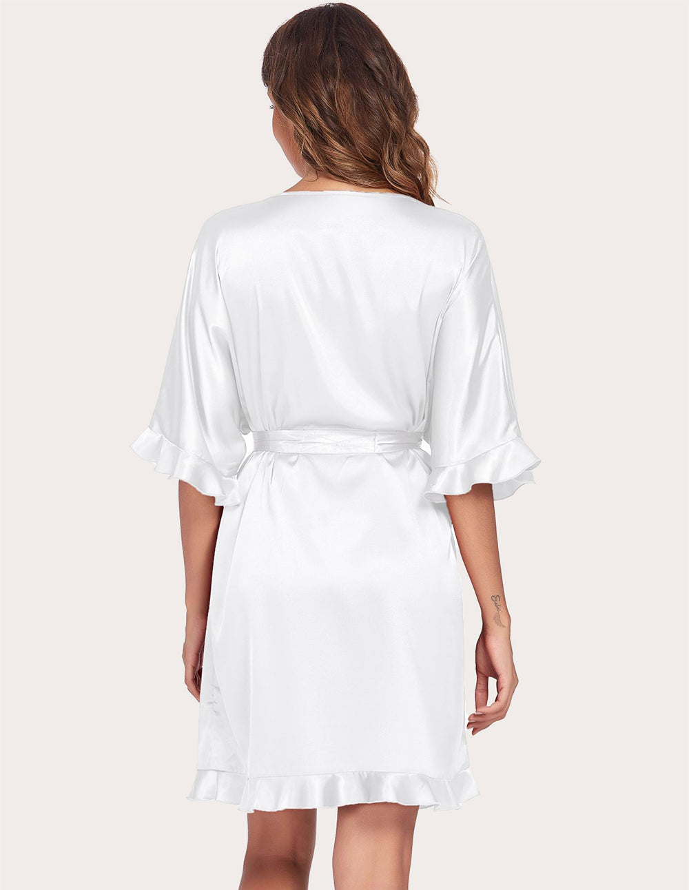 Ruffle Half Sleeve Satin Robe (US Only)