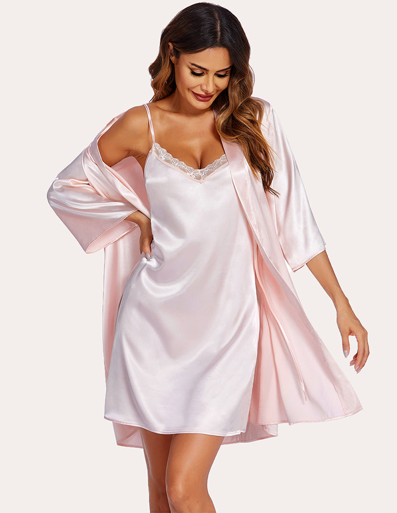 Silk Satin Cami Nightdress with Robe (US Only)