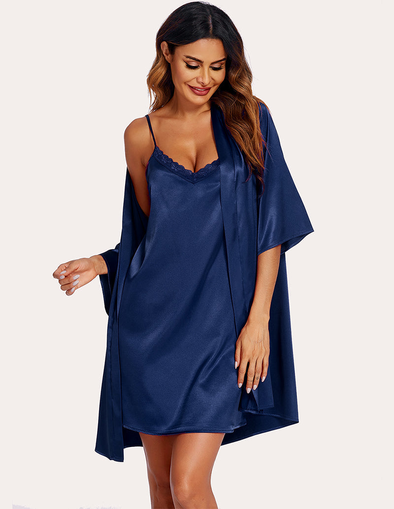 Silk Satin Cami Nightdress with Robe (US Only)