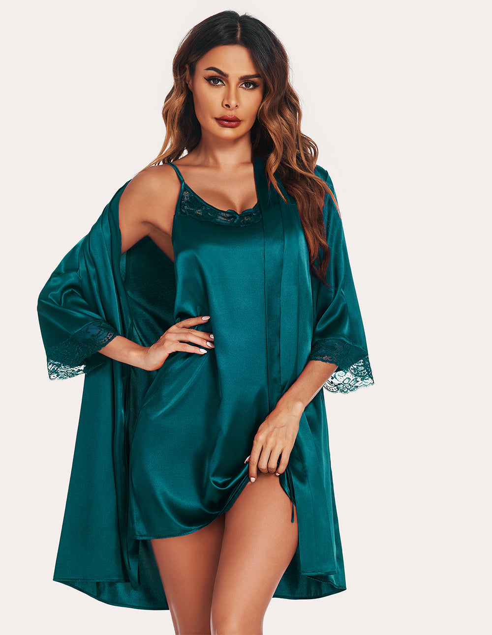 Satin Pajamas Cami Nightdress with Robe (US Only)