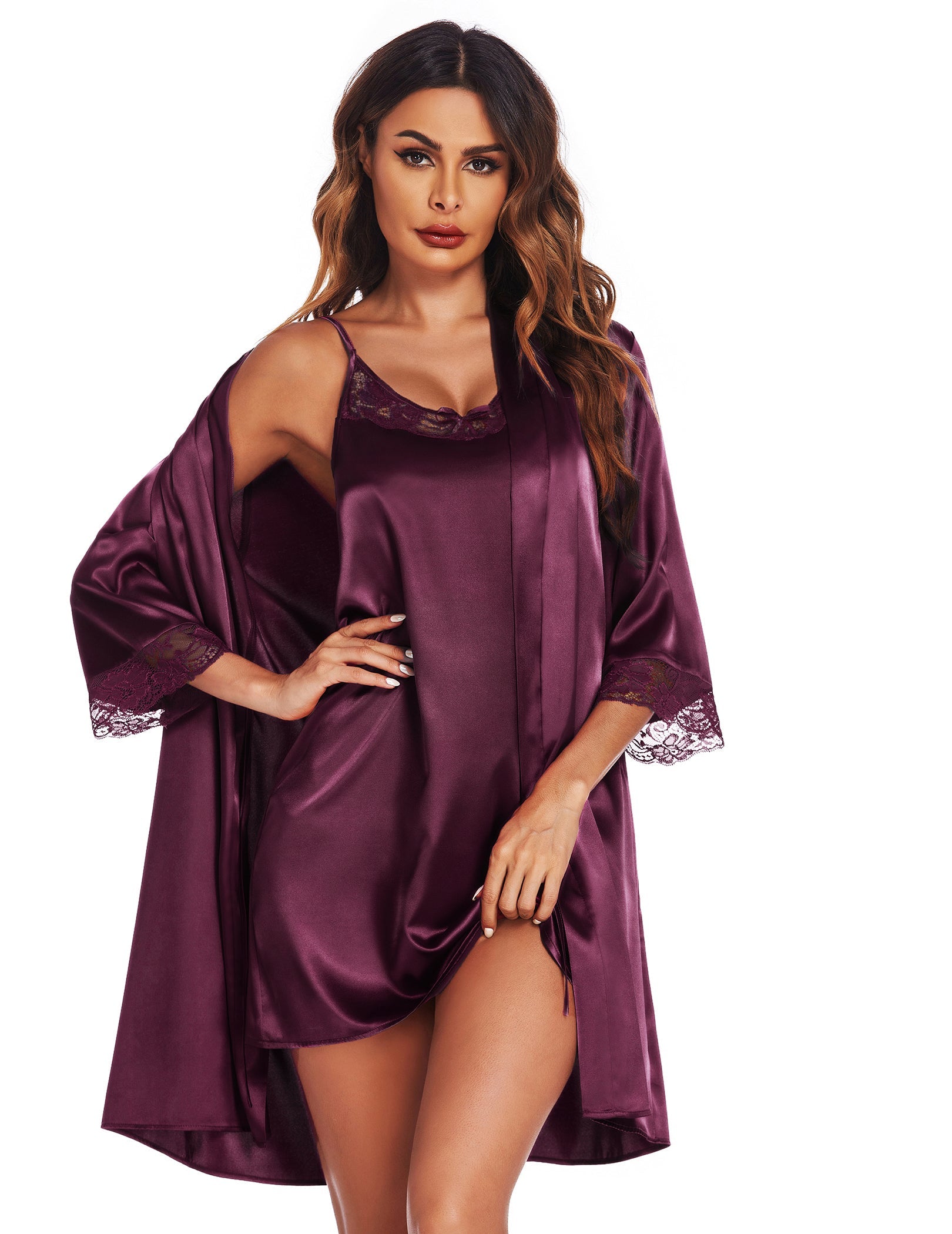 Satin Pajamas Cami Nightdress with Robe (US Only)