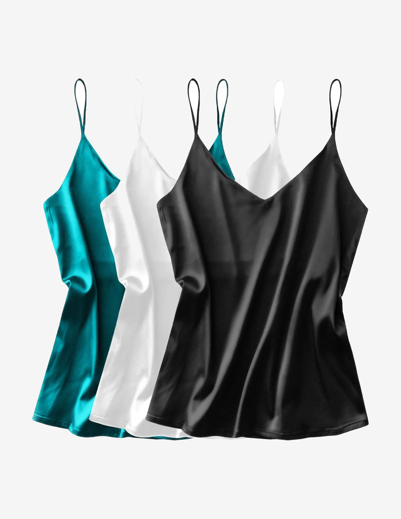 3 Pack Silk Satin Tank Top V Neck Camisole