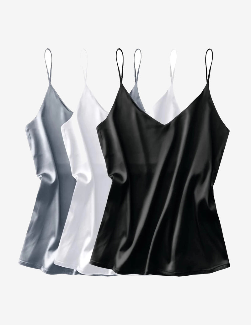 3 Pack Silk Satin Tank Top V Neck Camisole