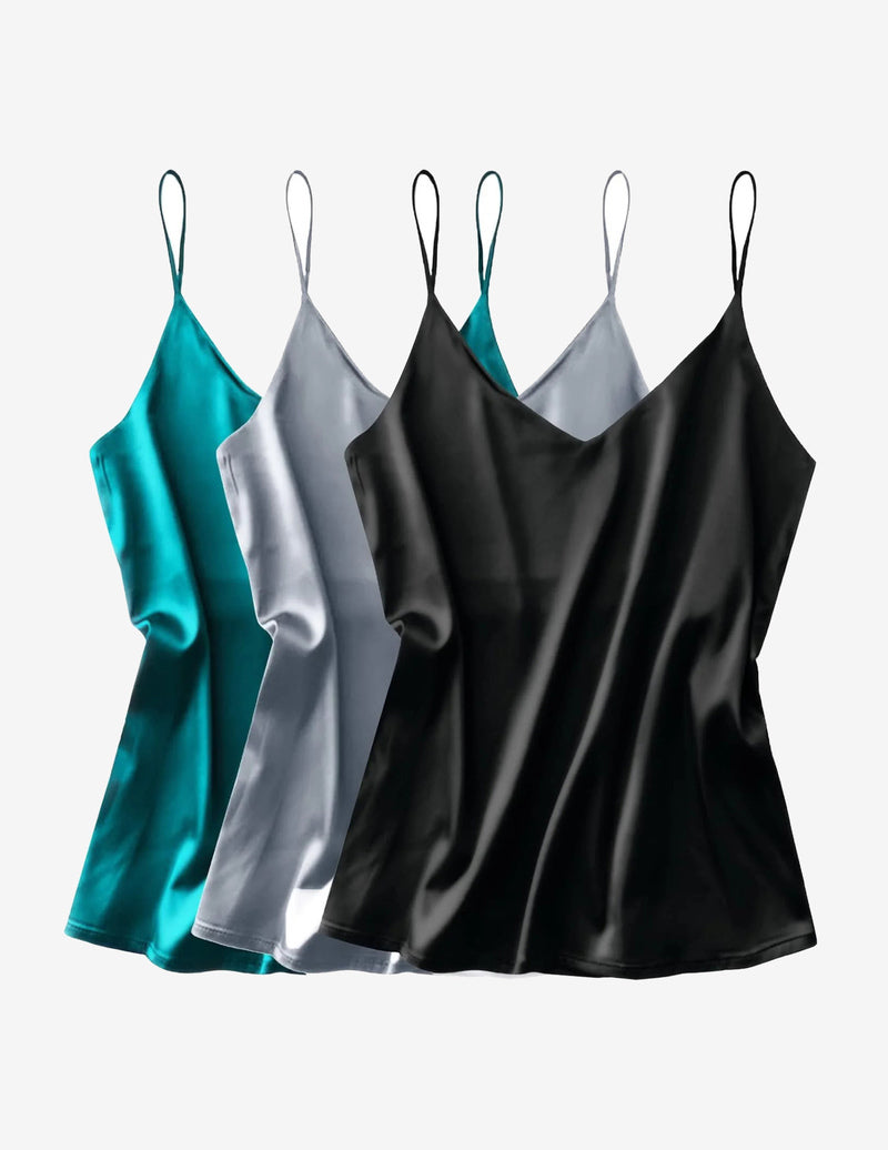 3 Pack Silk Satin Tank Top V Neck Camisole