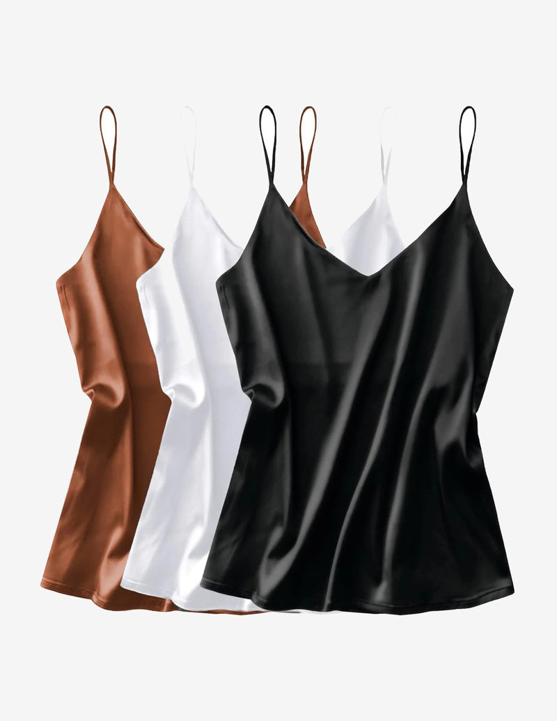 3 Pack Silk Satin Tank Top V Neck Camisole