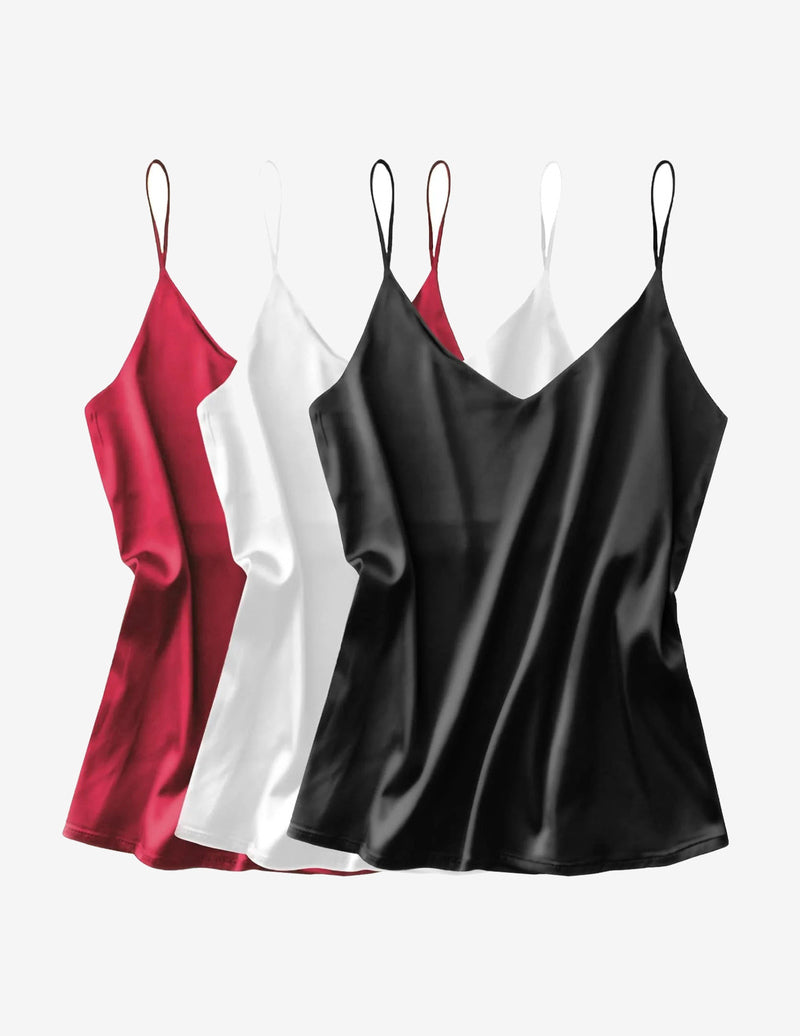 3 Pack Silk Satin Tank Top V Neck Camisole