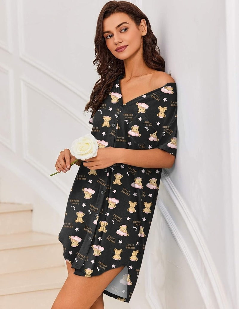 Teddy Nightgown V Neck Sleepwear (US Only)
