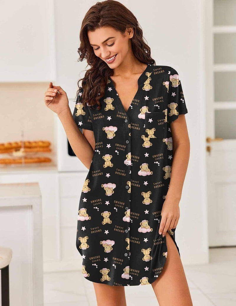 Teddy Nightgown V Neck Sleepwear (US Only)