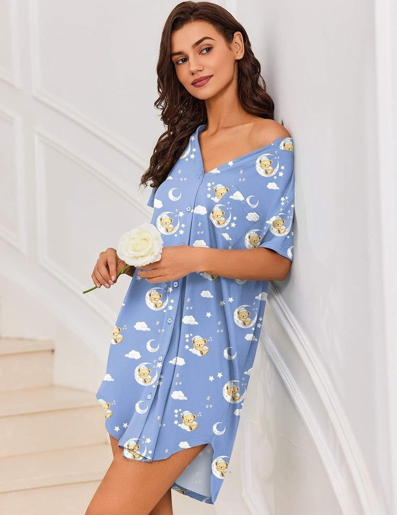 Teddy Nightgown V Neck Sleepwear (US Only)