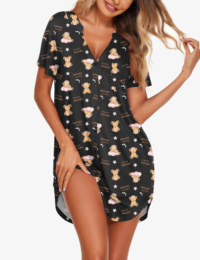 Teddy Nightgown V Neck Sleepwear (US Only)