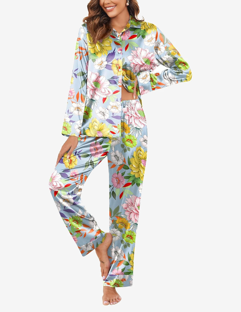 Silk Satin Long Sleeve Pajamas Set