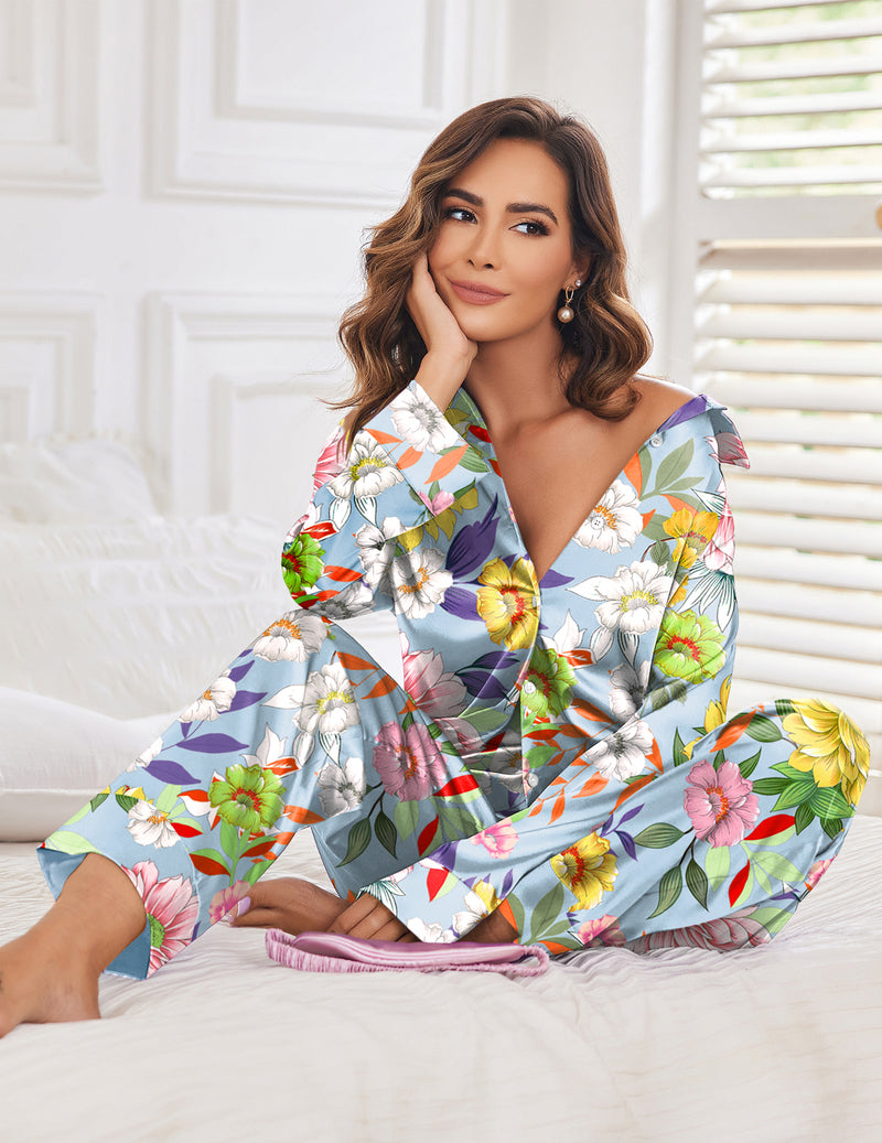 Silk Satin Long Sleeve Pajamas Set