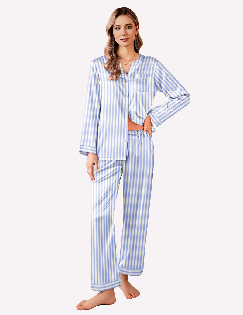 Satin Long Sleeve Button Down Pajamas Set (US Only)